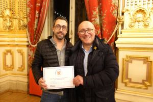Aurélien BRISE et Thierry BIAJOUX, directeurs de la Maison Vessière, à la remise des labels "Fabriqué à Lyon" à l'hôtel de ville.